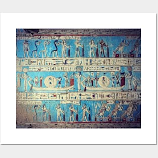 Egyptian goddess and gods, hieroglyphics, ancient fresco Posters and Art